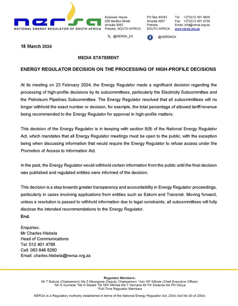 Nersa's Announcement on the Electricity price Increase Benoni Media